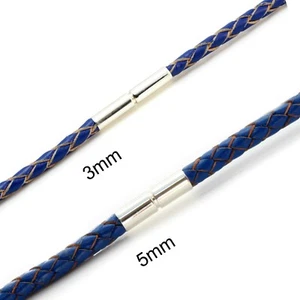 Mens Blue Leather Necklace-Genuine Braided-925 Sterling Silver Twist Clasp - Picture 1 of 8