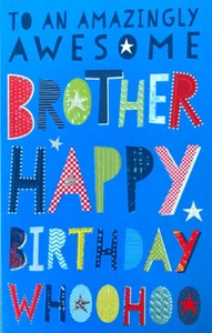 "To an Amazingly Awesome Brother Happy Birthday Whoohoo" Embossed Birthday Card - Foto 1 di 5