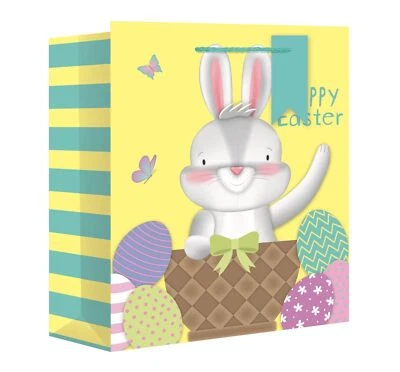 GIFT ENVY Easter Gift Bag - Cute Bunny Egg Design Extra Wide Medium 25cm x 21.5cm x 18cm