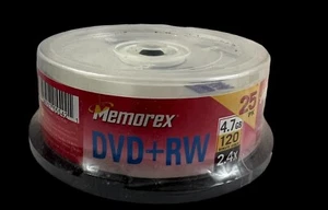 Memorex DVD+RW 4.7GB 2.4x 120 Minutes 25-Pack Spindle New in Package - Picture 1 of 3