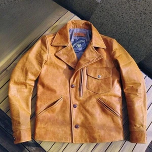 Herren Retro pflanzlich gegerbtes Horsehide Leder Vintage Stil Biker Motorrad Jacke - Bild 1 von 12