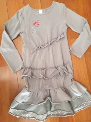 Deux Par Deux Girls Taupe Color Dress Ruffled Skirt Size 10 Silver Sparkles - Image 1 of 3