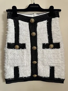 NWT $1870 Balmain Gold Buttons Embellished Tweed Mini Skirt Size 38 FR/ 6 US - Picture 1 of 8