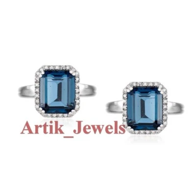 Natürlich London Blauer Topas Mit 14K Weiß Vergoldet Silber #1243 - Bild 1 von 4