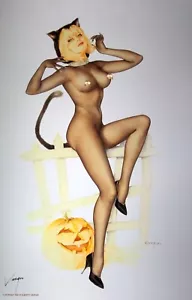 Impresión firmada a mano de Alberto VARGAS 11" X 17": TRUCO O TRATO pin-up - Imagen 1 de 3
