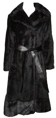 VGUC Vintage Black Faux Fur Penny Lane Coat Faux Fur Trim Retro Size Medium - Image 1 of 4