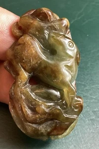 Green 2 Sided Jadeite Rabbit, 2 Lucky Hats & Mushrooms Translucent Pendant - Picture 1 of 11