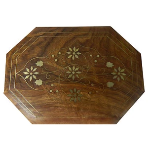 Caja de madera flores octogonal 21x12x6cm latón diseño almacenamiento baúl hogar - Imagen 1 de 3