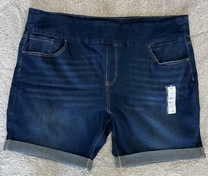 Terra & Sky Women's Plus Size 3X Extreme Dark Wash Pull On Denim Bermuda Shorts - Picture 1 of 9