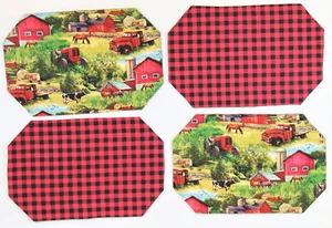 Set of 4 Handmade Placemats Buffalo Plaid Red Black Reversible Farmhouse Country - Picture 1 of 6