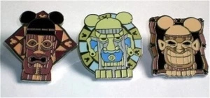 ALT RARITÄT Disney Cast Schlüsselband Pin Set Tiki versteckte Mickey Ohren AUTHENTISCH braun blau - Bild 1 von 2