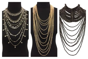 Blingustyle Fashion Women Big Bib Statement Crystals Necklace Large Long Chain - Picture 1 of 38