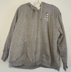 Disney Mickey Mouse Disneyland Gray Zip-Up Hoodie Sweatshirt Fleece Lined Casual - Picture 1 of 6