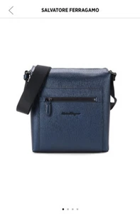 New Auth Salvatore Ferragamo Revival Leather Crossbody Messenger Travel Bag Blue - Picture 1 of 10