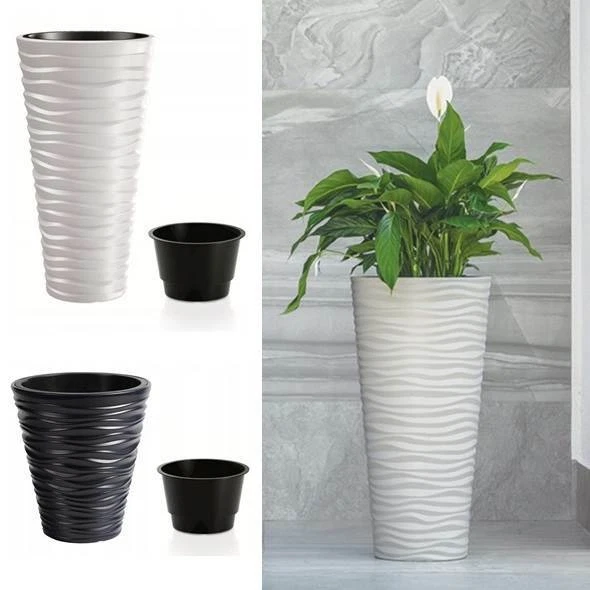 Blumentopf Blumenkübel Welle 3D Effekt Pflanzgefäß Übertopf bis 75cm mit Einsatz - Bild 1 von 1