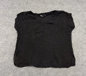 Luna Luz Top Womens Large Black Relaxed 100% Linen Cap Sleeve Lightweight Blouse - Picture 1 of 16