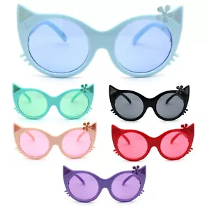 Girls Kitty Cat Ear Whisker Flower Cat Eye Sunglasses - Picture 1 of 25