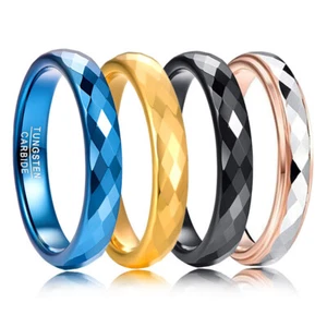 4mm Fashion Wedding Rings Men Women Promise Ring Fashion Rhombic Cut - Picture 1 of 24