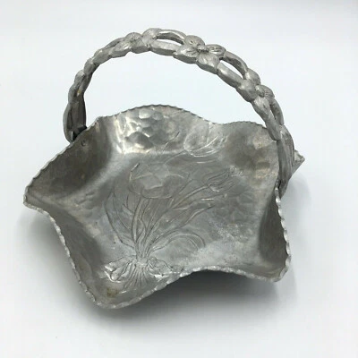 Hammered Basket Rodney Kent Aluminum Tray Tulips Hand Wrought Creations Vintage - Image 1 of 4