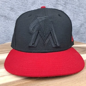 Miami Marlins Hat Cap Fitted Size 7 1/2 Black Red New Era Baseball MLB Mens - Picture 1 of 8
