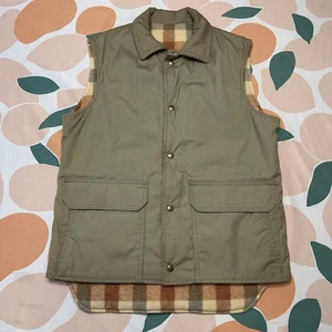 Chaleco aislante Woolrich vintage para hombre mediano verde oliva forro de lana a cuadros - Imagen 1 de 9
