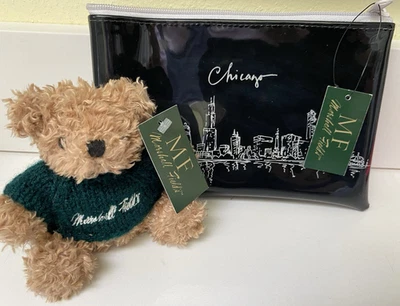 RARE MARSHALL FIELDS plush teddy bear key chain/ring &Zipper cosmetic pouch 2004 - Image 1 of 4