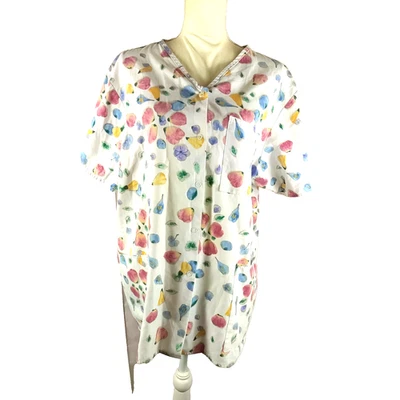 Blusa Médica Vintage Crest Para Mujer Talla X L A Presión Crema Rojo Naranja Fruta Foto 1 de 4