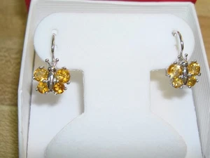 ORECCHINI IN ORO MASSICCIO 18 KT CON LEVA A FARFALLA CITRINO SUL RETRO! MADE IN ITALY - Foto 1 di 7