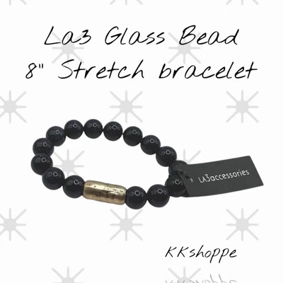 Pulsera LA3 Accesorios Cuentas Vidrio Negro Acento Tono Dorado Mujer Nueva con Etiquetas Foto 1 de 4