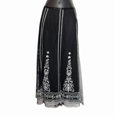 ВИНТАЖНЫЙ Y2K PETER NYGARD ЧЕРНЫЙ КРУЖЕВНОЙ СЕТКИ ВЫШИТАЯ ЮБКА БОГЕМНОЕ ФЕЯ КАПРИЗ 16 - Изображение 1 из 4