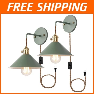 Modern Green Plug-in Wall Lamps Set, 2 Pack - Image 1 of 4