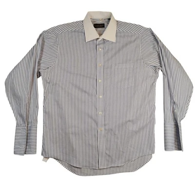 Camisa Donald J Trump Para Hombres 17 34/35 Azul Blanco Rayas Vestido Calce Regular Algodón Foto 1 de 4