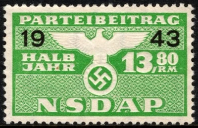 1943 Nazi Germany Dues Stamp NSDAP Half Year Membership Party Contribution 13.80 - Image 1 of 4