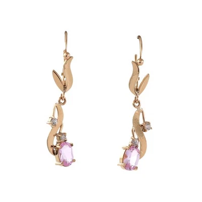 Brincos pendurados em gota de destaque cúbico espinélio rosa ouro amarelo 14K 1,25" 1,25" - Imagem 1 de 4