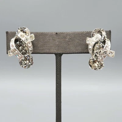 Eisenberg Signed Three Stone Crystal Pave Layered Rhodium Plate Oval Earrings - Image 1 of 4