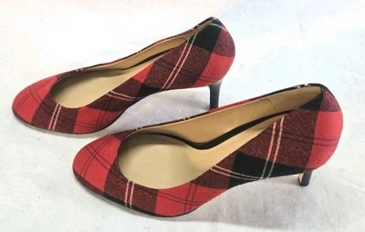 Talbots Mujer Talla 8 Rojo Negro Tartán Cuadros Lana Tacones  Foto 1 de 4