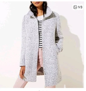 Loft Boucle Funnel Neck Peacoat Women's XXS Gray Wool Blend Cute! - Picture 1 of 11