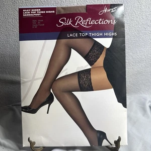 Hanes Silk Reflections Lace Top Thigh Highs Size AB Barely There 0A444 - Picture 1 of 4