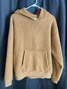 American Eagle Womens Hoodie Medium Brown Sweatshirt Fleece Sherpa High Pile - Picture 1 of 4