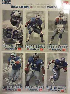 1993 Lions Game Day Cards Mcdonalds Limited Edition Un-Cut Sheet C 3 of 3 - Picture 1 of 2