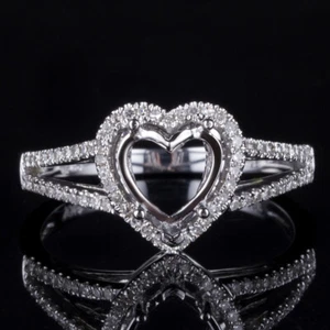 Sterling Silver Semi Mount Heart 10x10mm Ladys Wedding Party Real Diamonds Ring - Picture 1 of 5