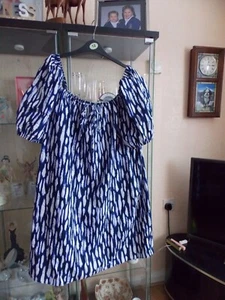 BLUE/MULTI BARDOT STYLE DRESS SIZE 20 by GEORGE EXC. UNWORN CONDITION WITH TAG. - Picture 1 of 8