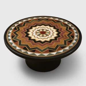 36" Round colorful Pattern Inlay Marble Table – Handmade Geometric Art - Picture 1 of 12