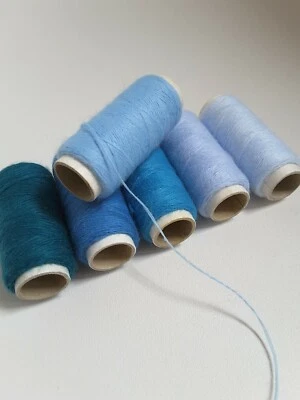 6 x VINTAGE BLUE SHADES FINE MOHAIR FISHING THREAD SPOOLS 5 gr each - Image 1 of 4