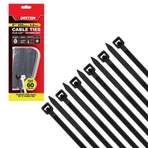 DEKTON 60x Black Cable Ties 200mm x 4.8mm Heavy Duty Zip Ties Self-Locking - Picture 1 of 9