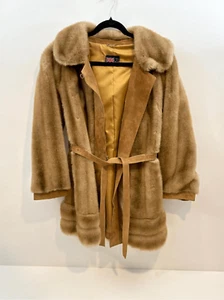 1960s 1970s Vintage Adolph Schuman for Lilli Ann Tan Faux Fur Coat Small Medium - Picture 1 of 14