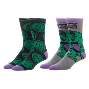 Incredible Hulk 2 Pairs of Men's Crew Socks Classic Avengers Fist Marvel Comics - Picture 1 of 6