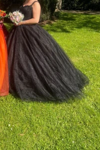 Ballkleid Brautkleid langes Kleid schwarz m. Reifrock u. Blumen Gr. M - Bild 1 von 7