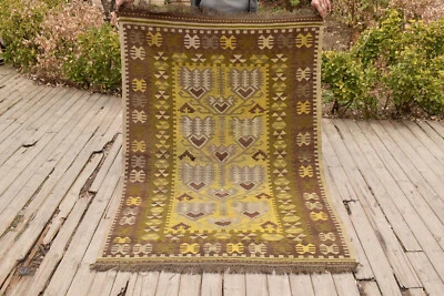 Tapis Népal 47''x68'' tissé à la main Arearug 120x175cm laine naturelle jaune... - Photo 1/4