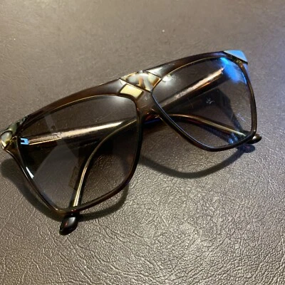 复古 80 年代 Laura Biagiotti P 29 265 L 太阳镜大理石金色棕色意大利 — 第 1/4 张图片